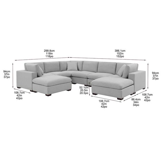 U Shape Sofa Set: 6 Seater 126" Wide Sofa