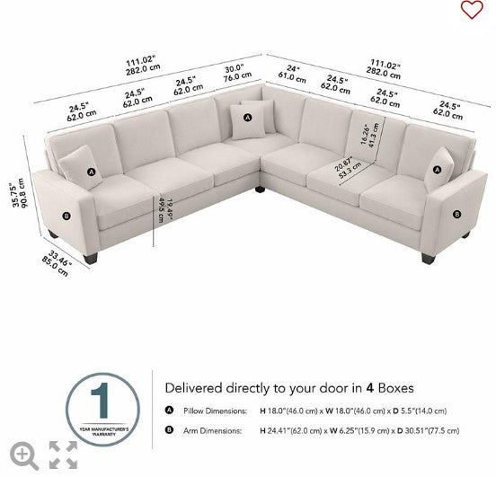 7 Seater Sofa Set: 111.02" Wide Symmetrical Corner Sectional Sofa Set