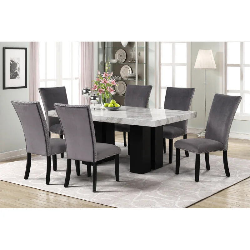 dining table set with fabric chairs