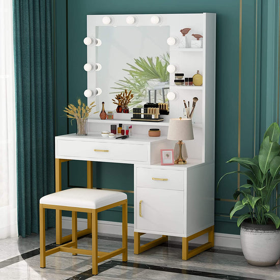 Bniture Wooden Dressing Table for Bedroom with Mirror, Huge Storage Space  and 3 Drawer | Long Dresser Vanity Table with Mirror (Frosty White) :  Amazon.in: Home & Kitchen