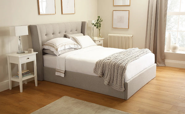 King Size Bed: Kenlea Oatmeal Fabric Double Bed