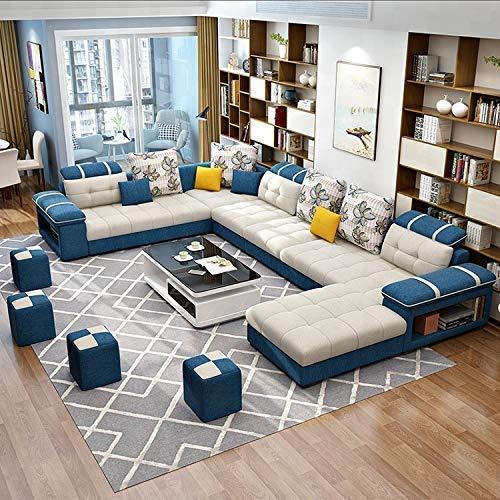 U Shape Sofa Set: Hardwood, Fabric 9 Seater Sofa Set with 4-Puffy ...
