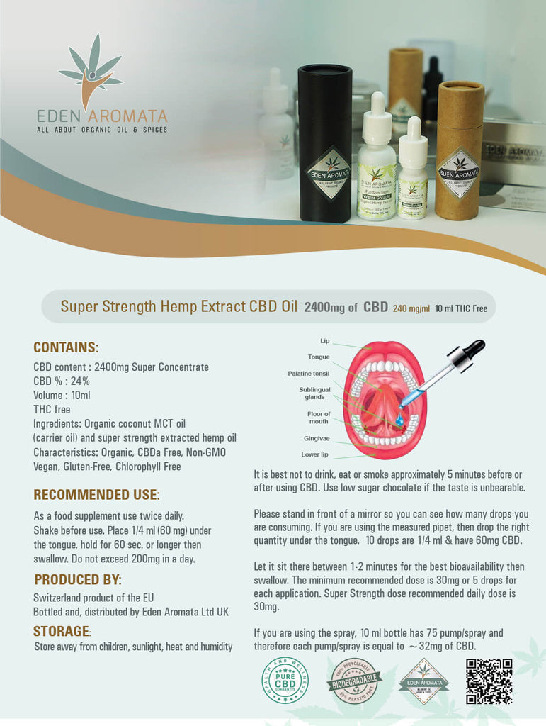 Super Strength 10ml Hemp Extract Oil 24% 2400mg CBD or 30% 3000mg