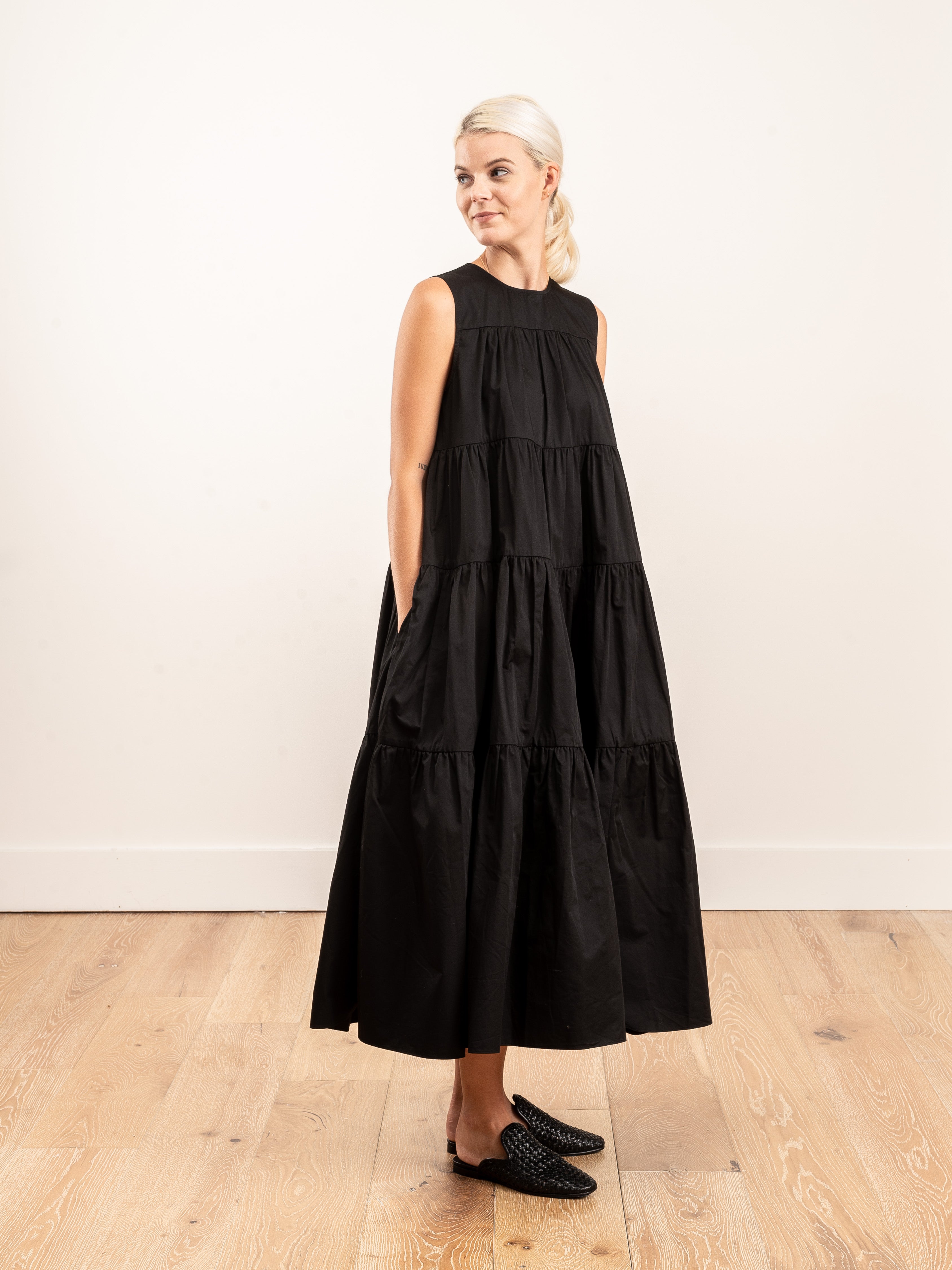 black tiered dress