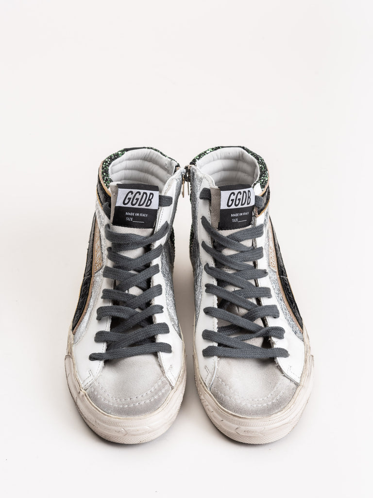 Golden Goose Sneakers Slide Half Silver Leather-Ice Star