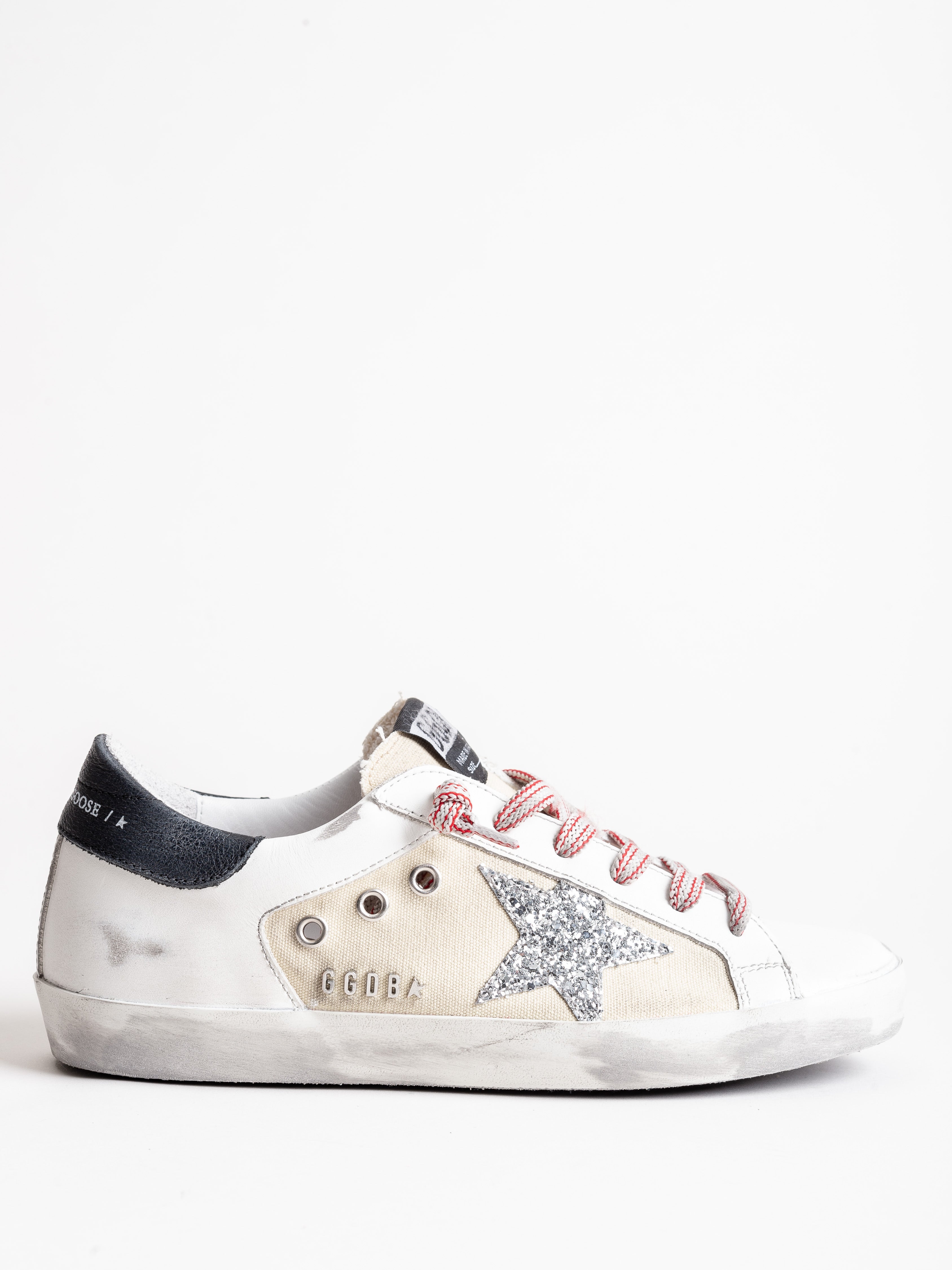 canvas superstar sneakers in leather with glittery star