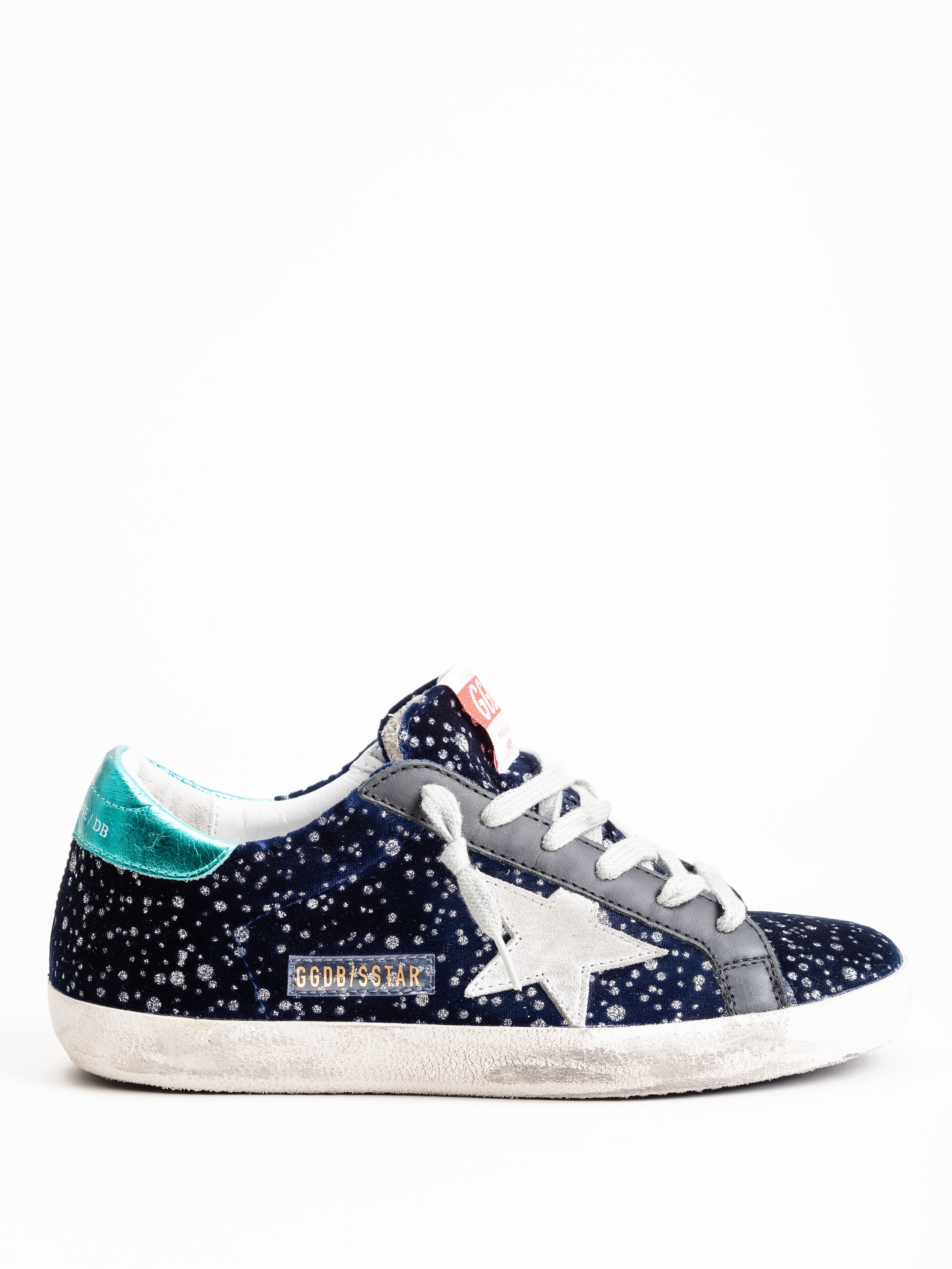 golden goose blue velvet sneakers