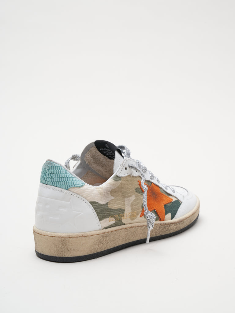 Golden Goose Sneakers Ball Star Camou Canvas-Orange Star-Silver Lurex Lace