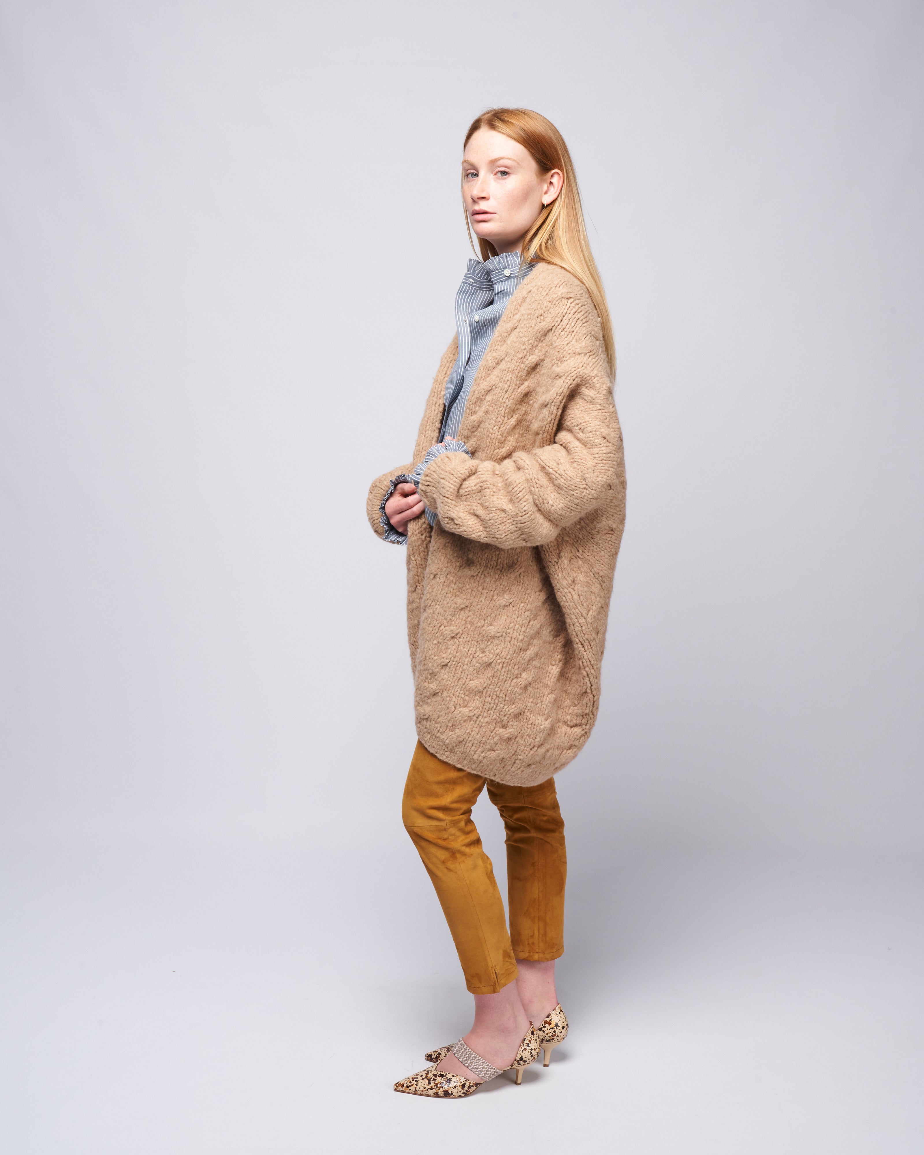 Lauren Manoogian Handknit Cable Cardigan Camel