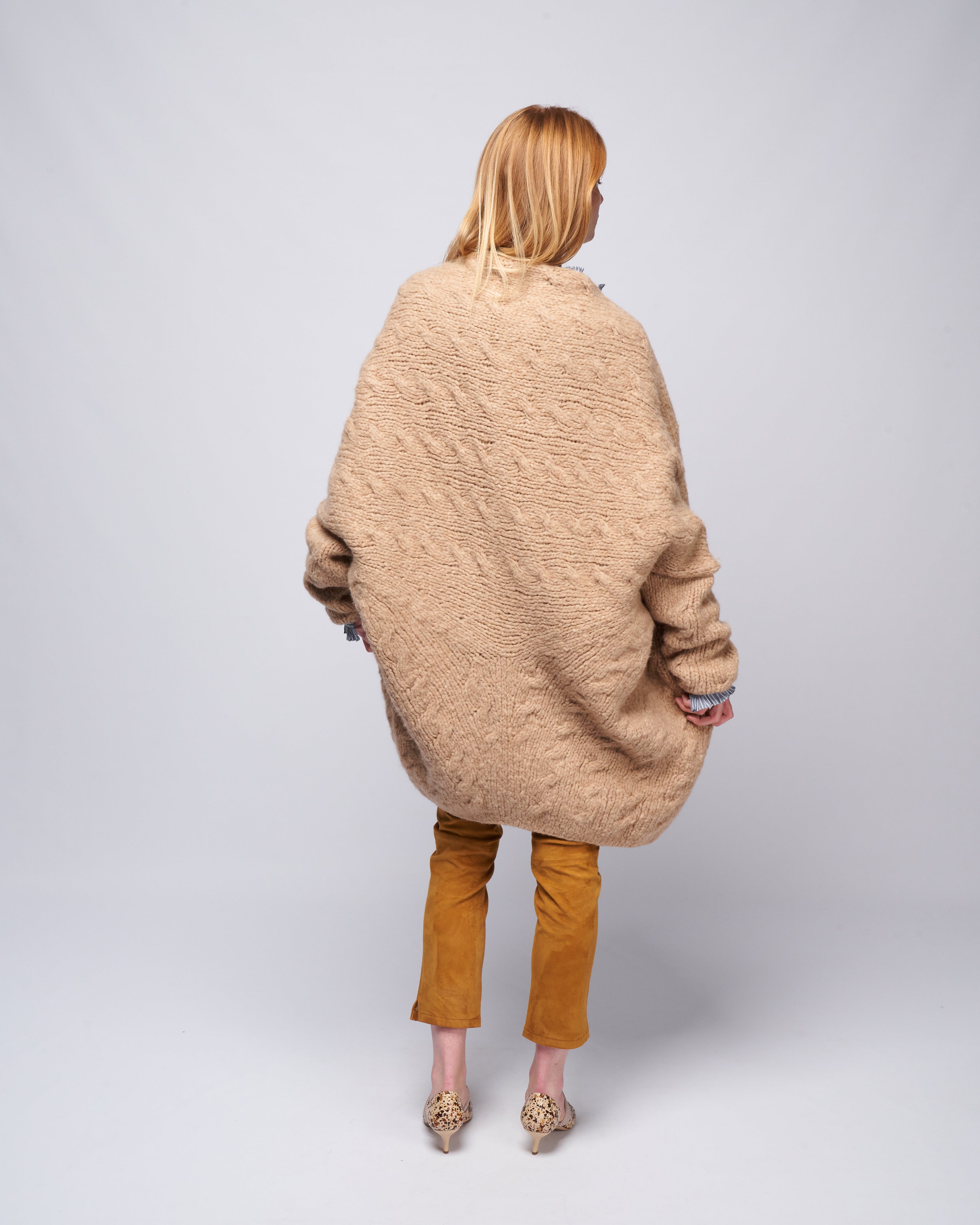 Lauren Manoogian Handknit Cable Cardigan Camel