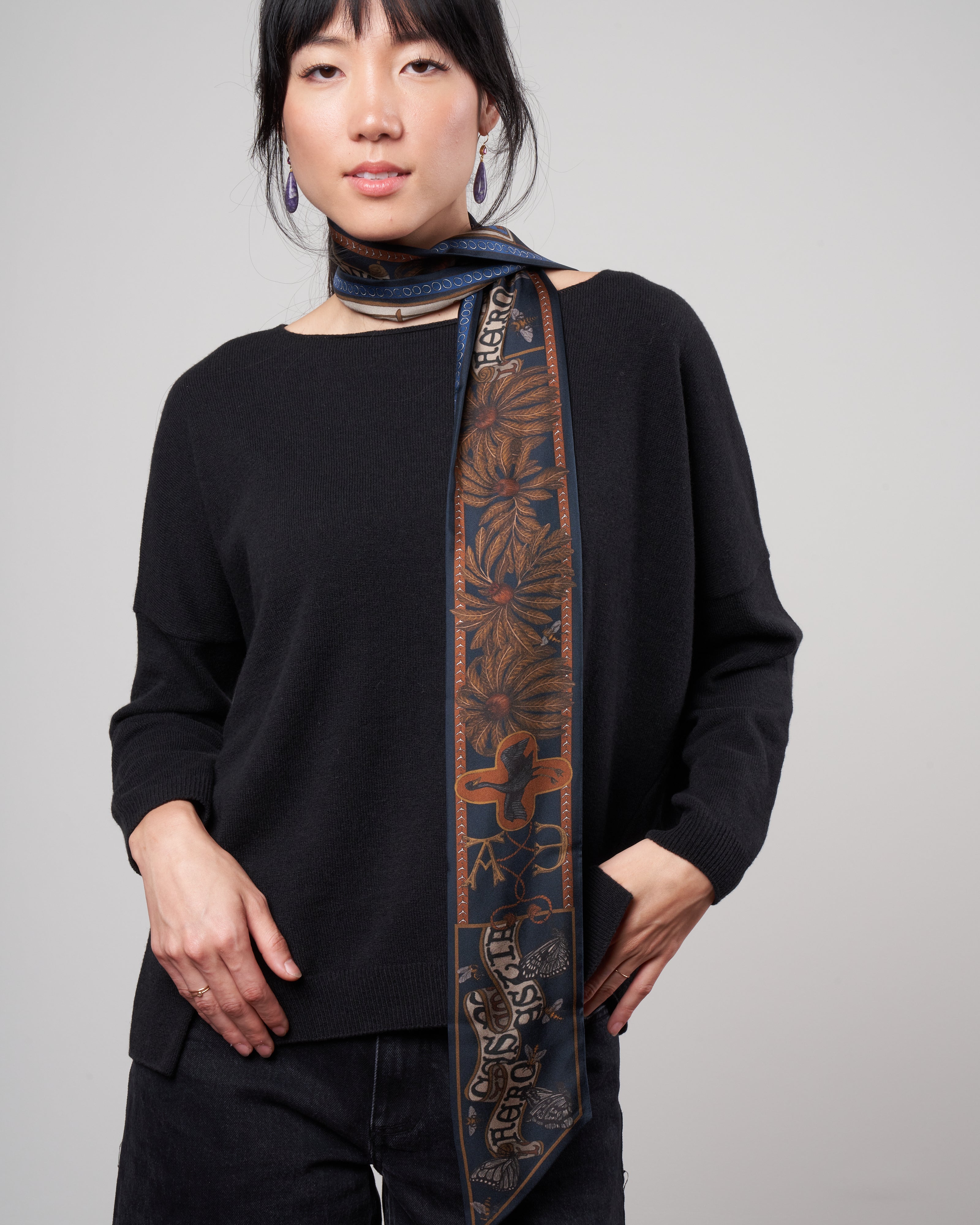 beasts untamed large ribbon scarf - cornflower/bronze