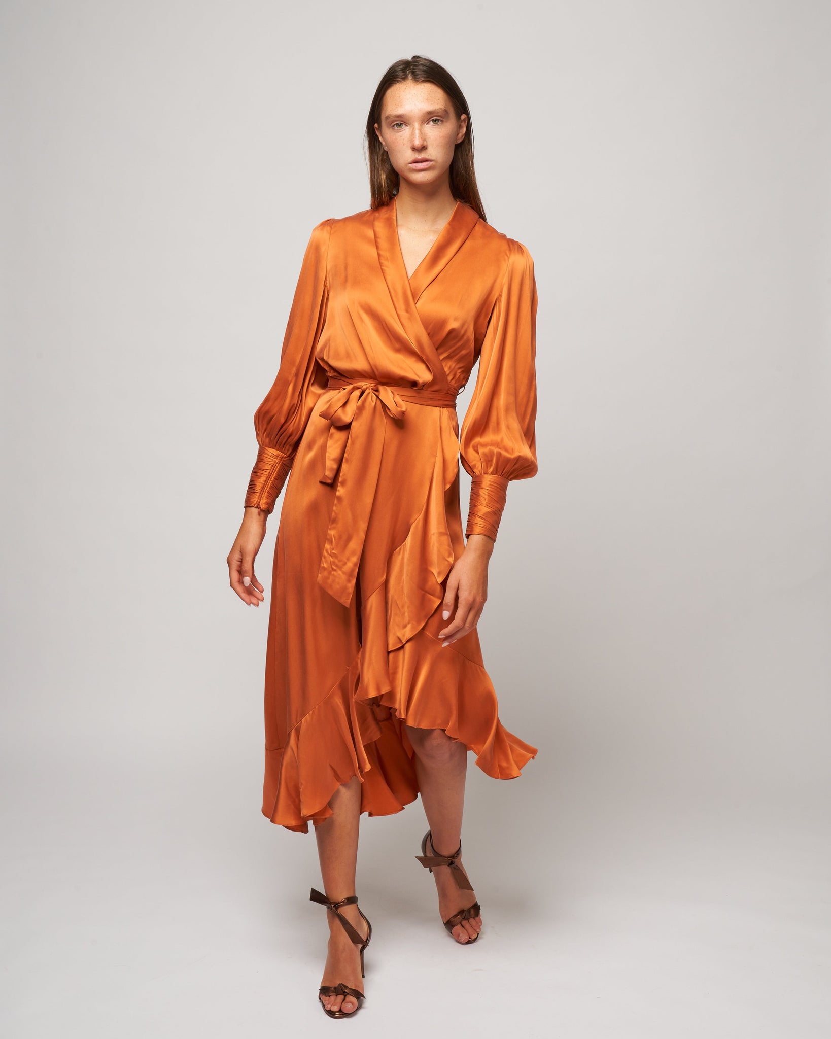 Zimmermann Silk Wrap Midi Dress Tangerine – scarpa