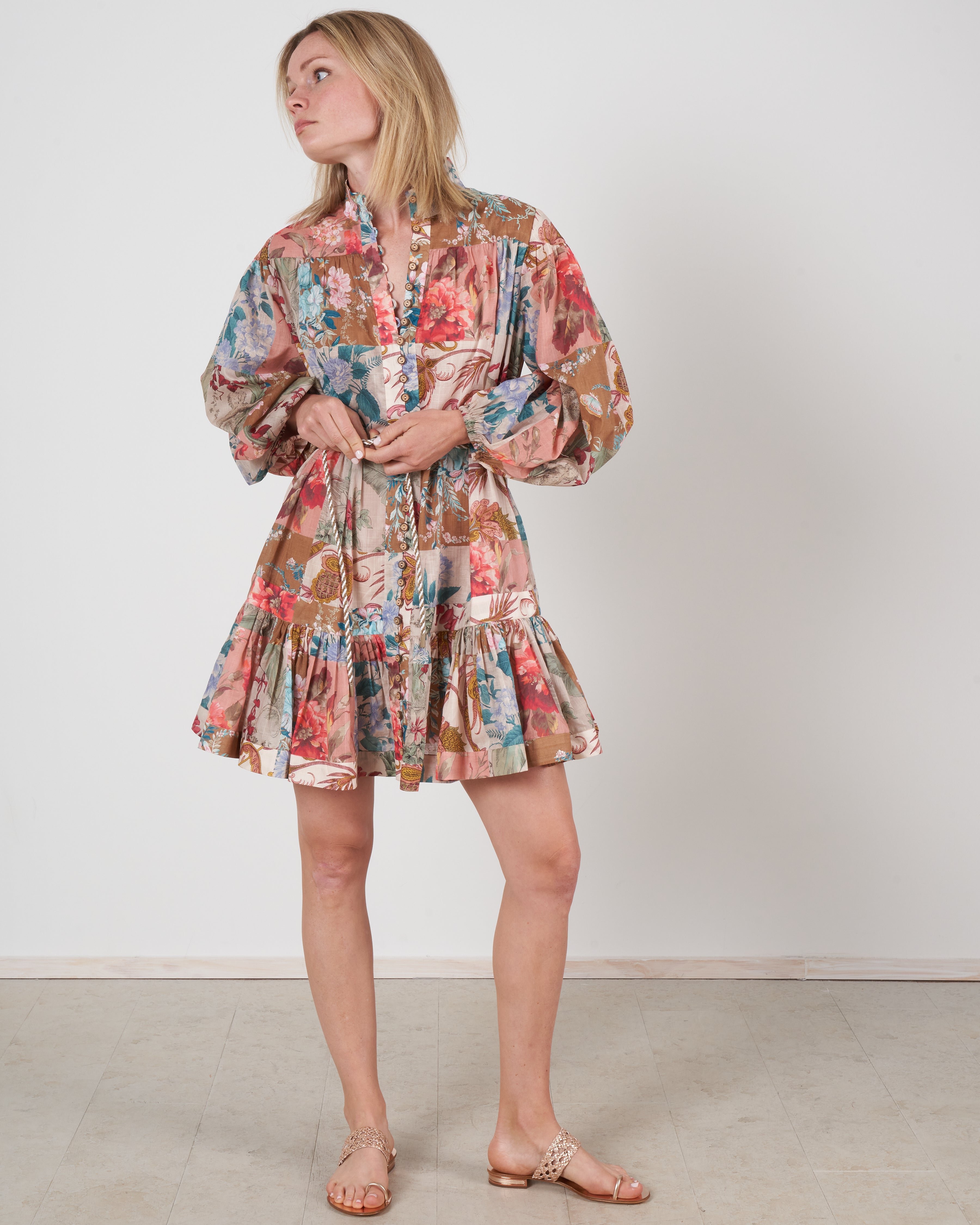 Zimmermann Cassia Drop Waist Mini Dress Patchwork Floral Pkfl – scarpa