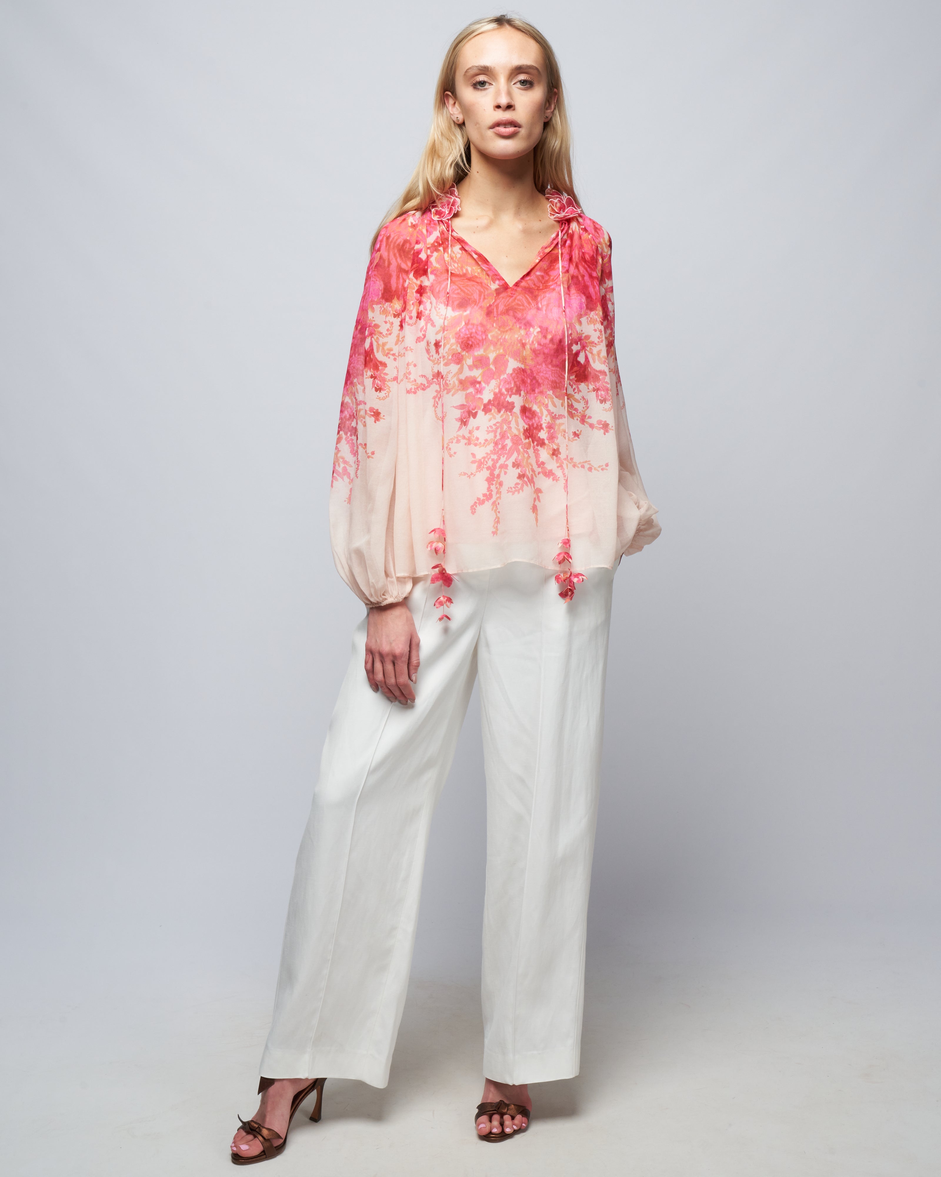 Zimmermann High Tide Billow Blouse Pink Ikat Floral – scarpa