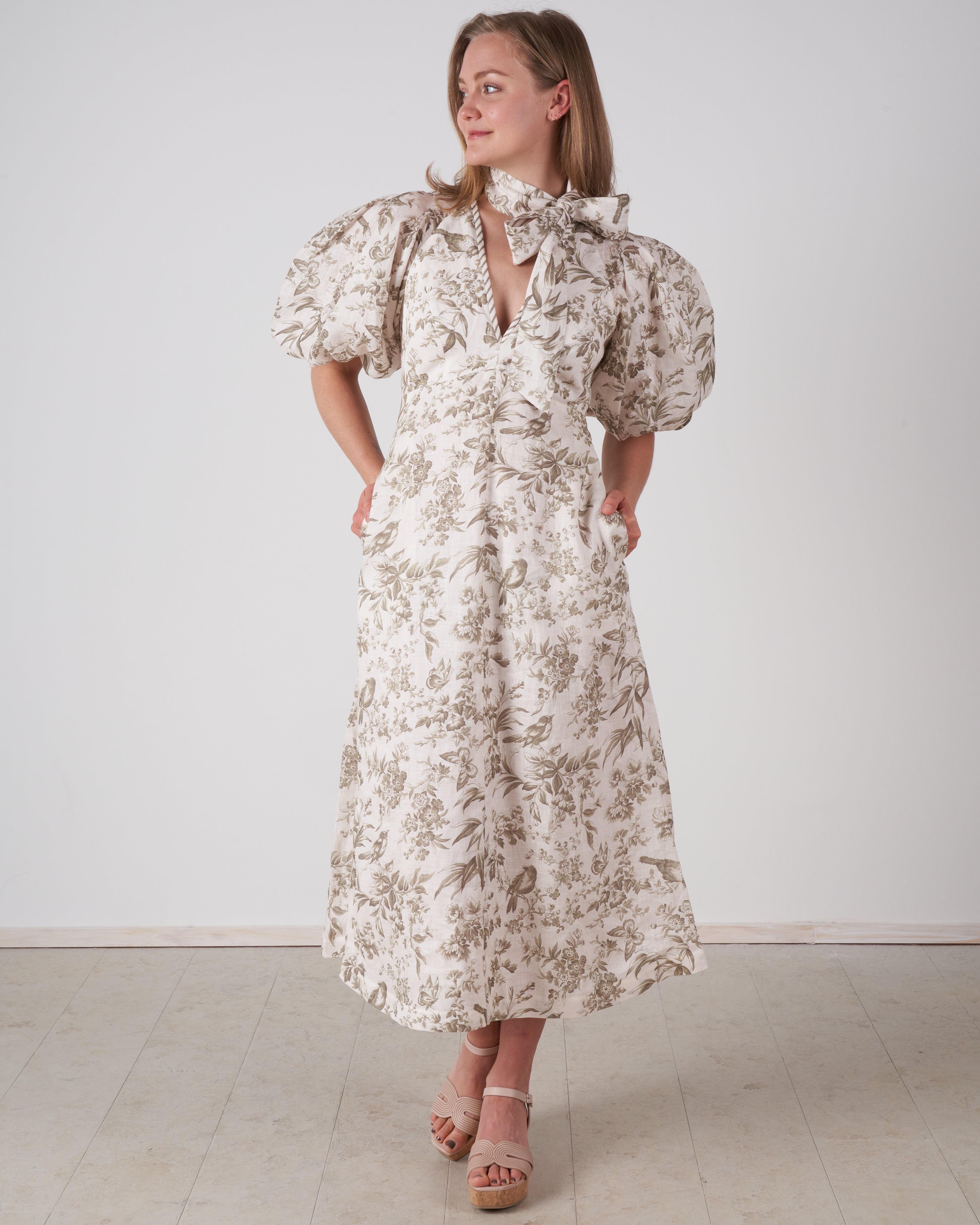 Zimmermann Linen Day Midi Dress In Pearl Palm Toile – Hampden Clothing ...