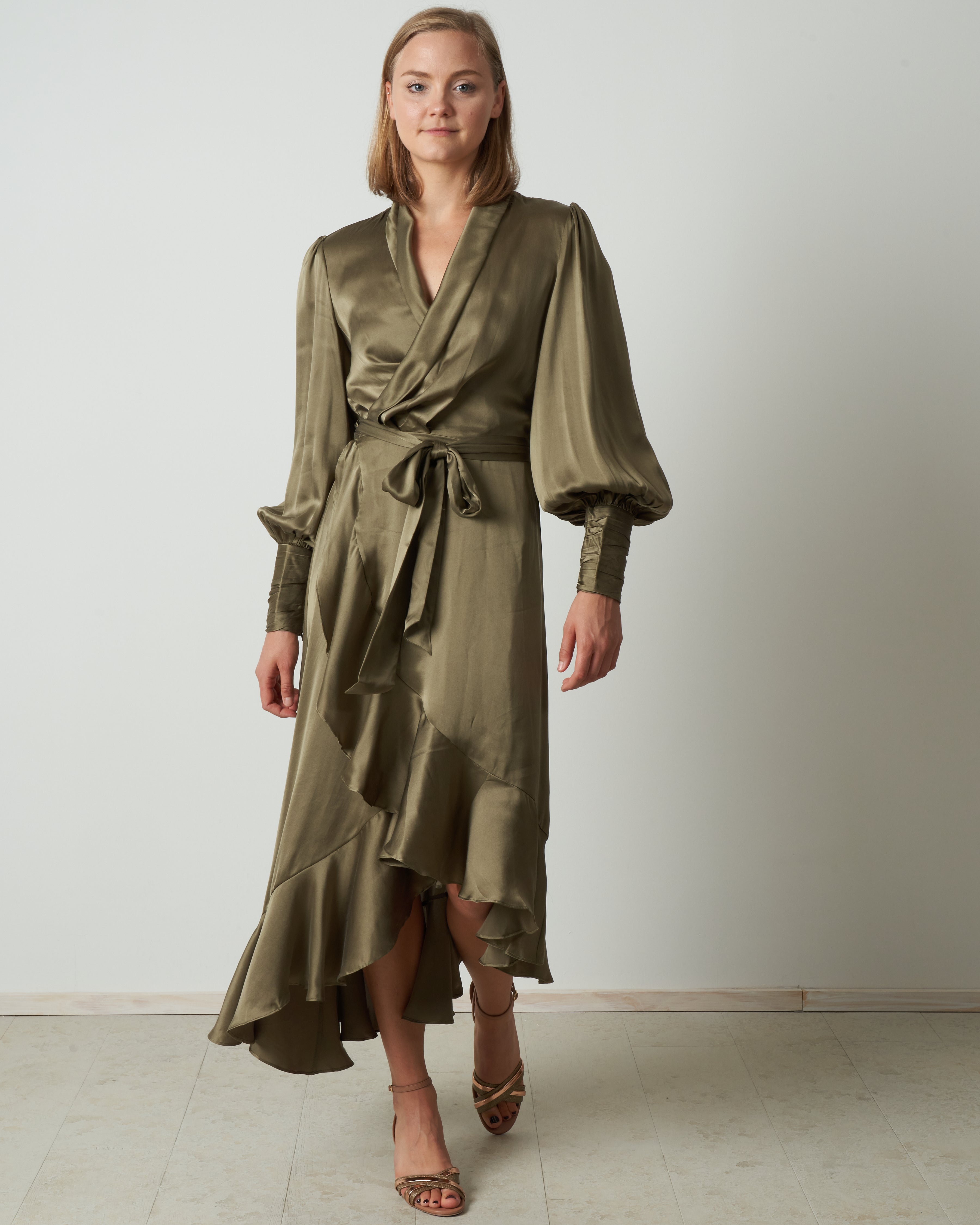 Zimmermann Silk Wrap Midi Dress Fennel – scarpa