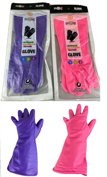 purple cleaning gloves