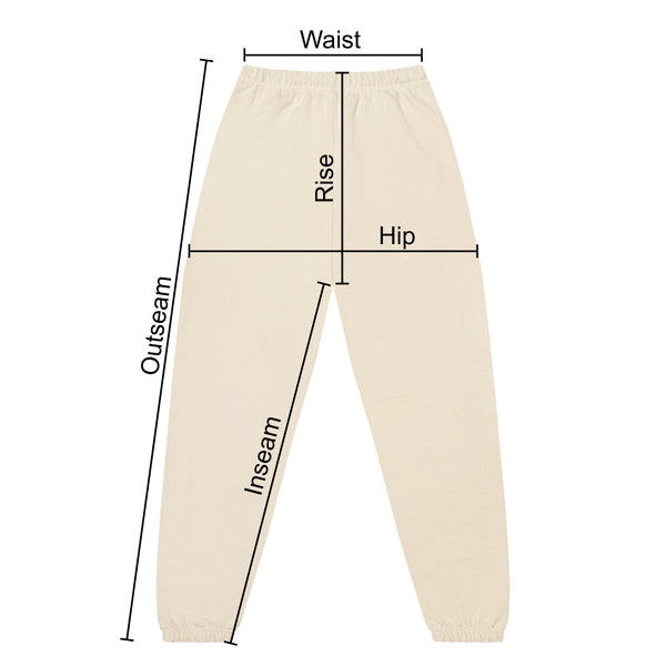 pants laid flat with lines indicating where measurements are taken from