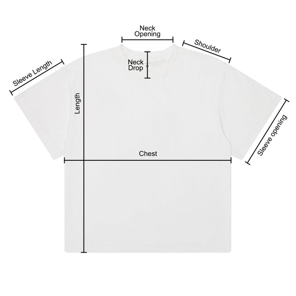 shirt laid flat with lines indicating where measurements are taken from