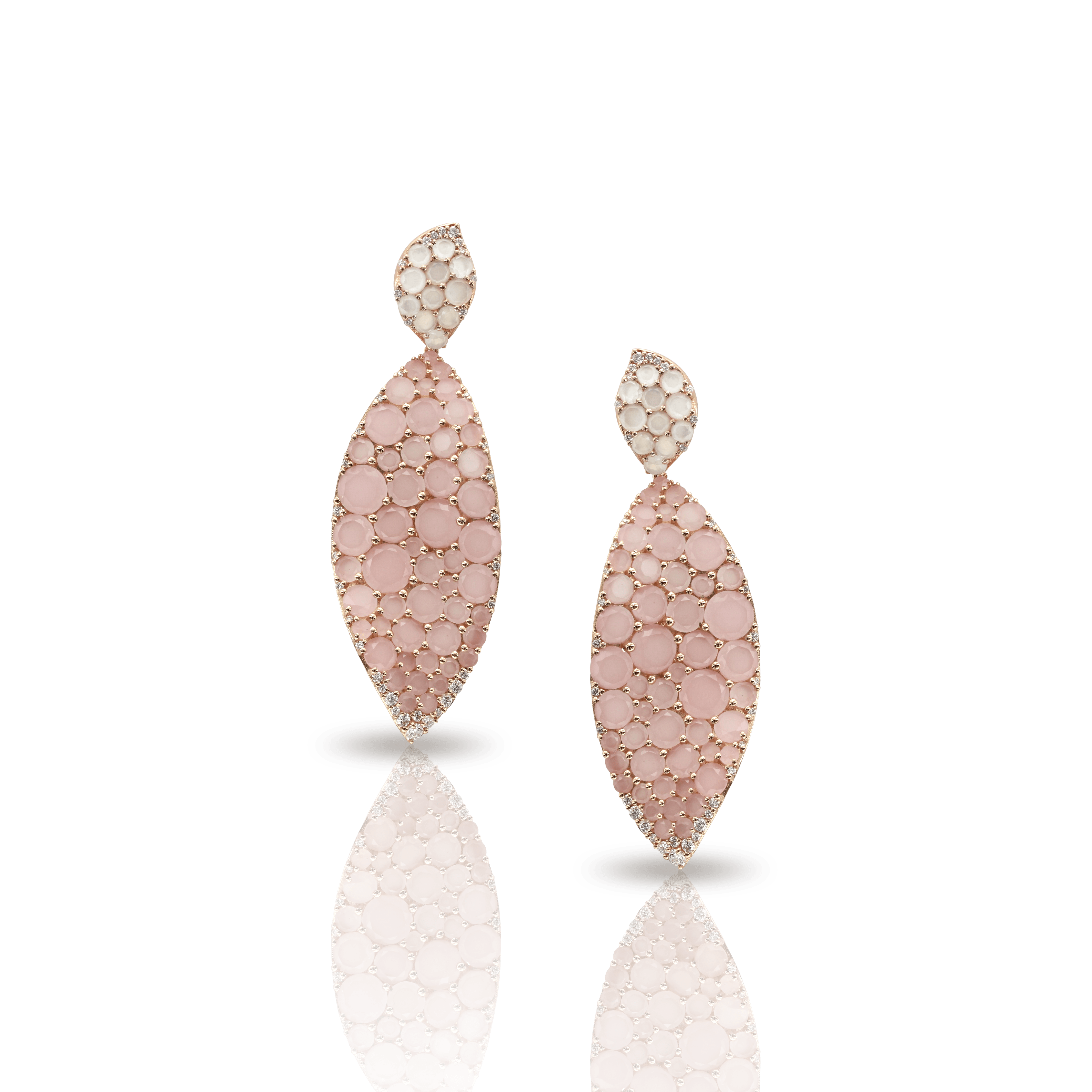 18k Rose Gold Lakshmi Earrings with Pink Chalcedony, Moonstone and Dia ...