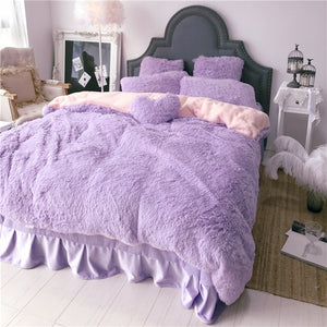 Fluffy Lambswool Quilt Cover Only Or With Pillowcases Light Purple Bedding For All