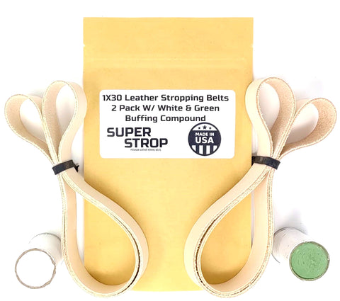 2 Pack Super Strop 1x30 Leather Honing Polishing Belts fits Harbor Freight and Other Popular Belt Sanders