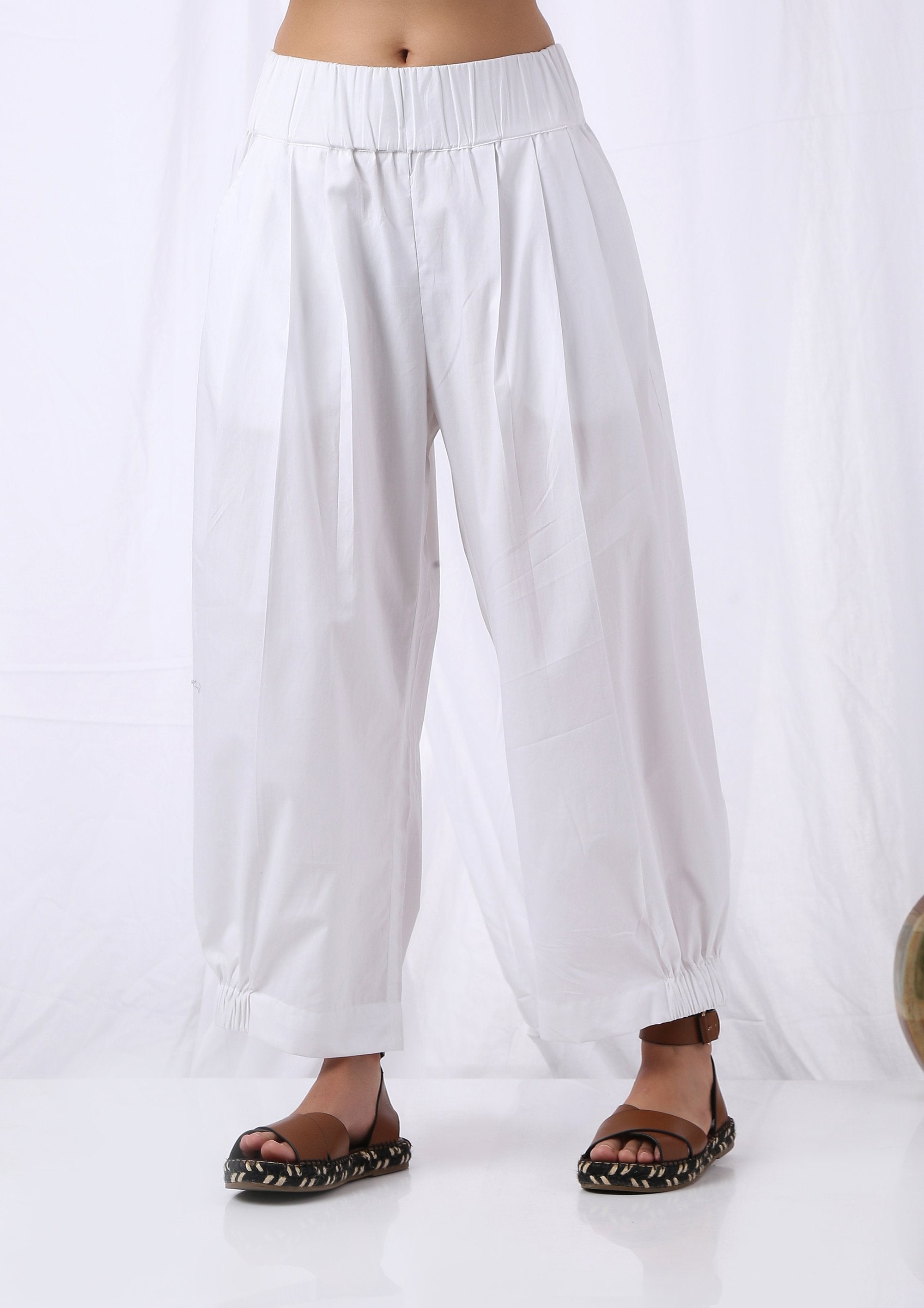 High waist pleated pants -white – Vasstram