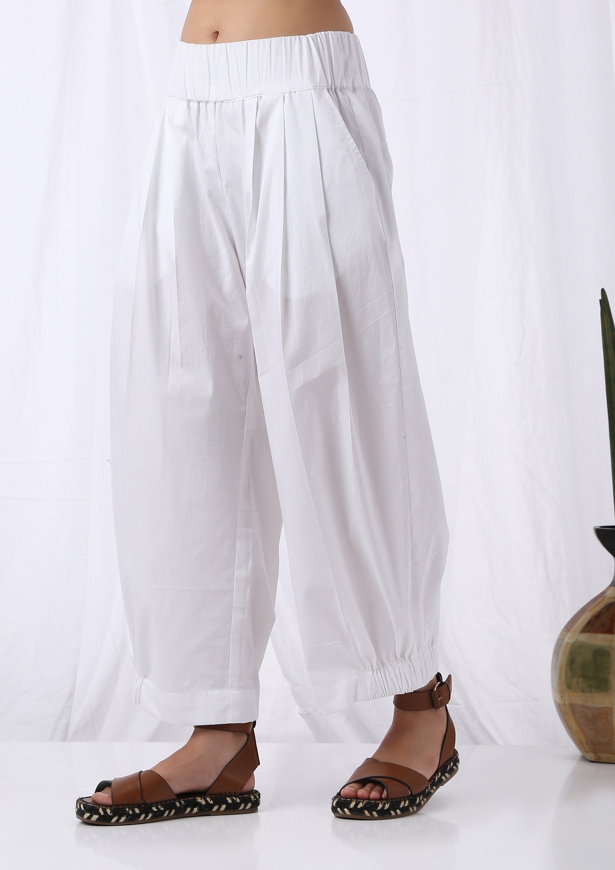 High waist pleated pants -white – Vasstram