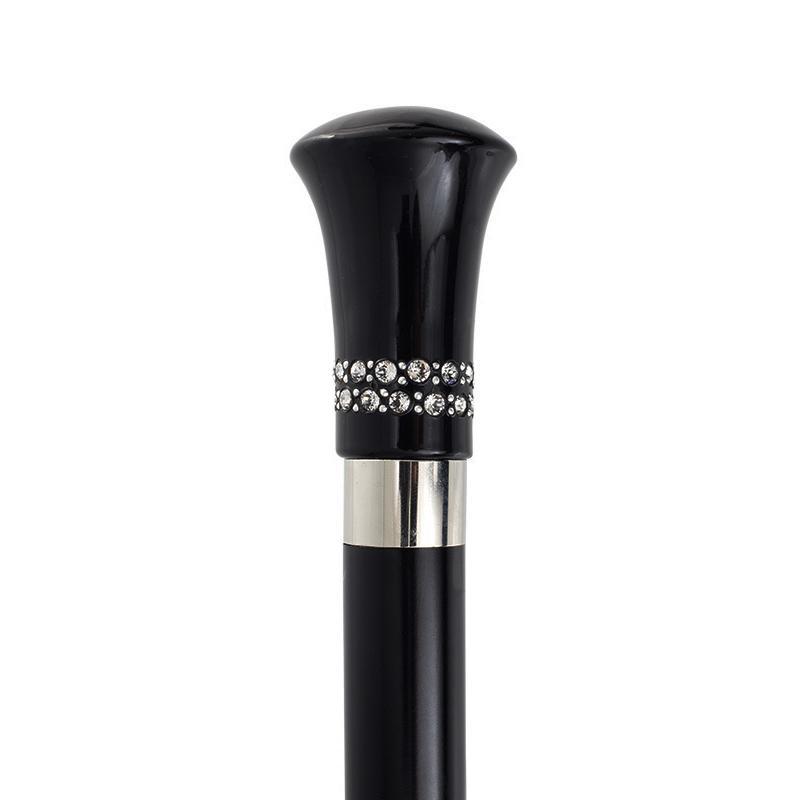 Black Beachwood Shaft Multi-Colored Swarovski Crystal Encrusted Small Knob  Walking Stick