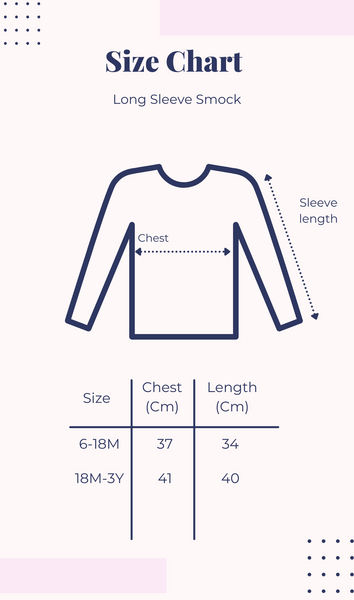 The size chart of the long sleeve mess me not smock