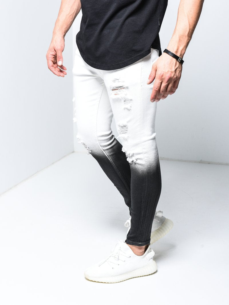 black and white split jeans