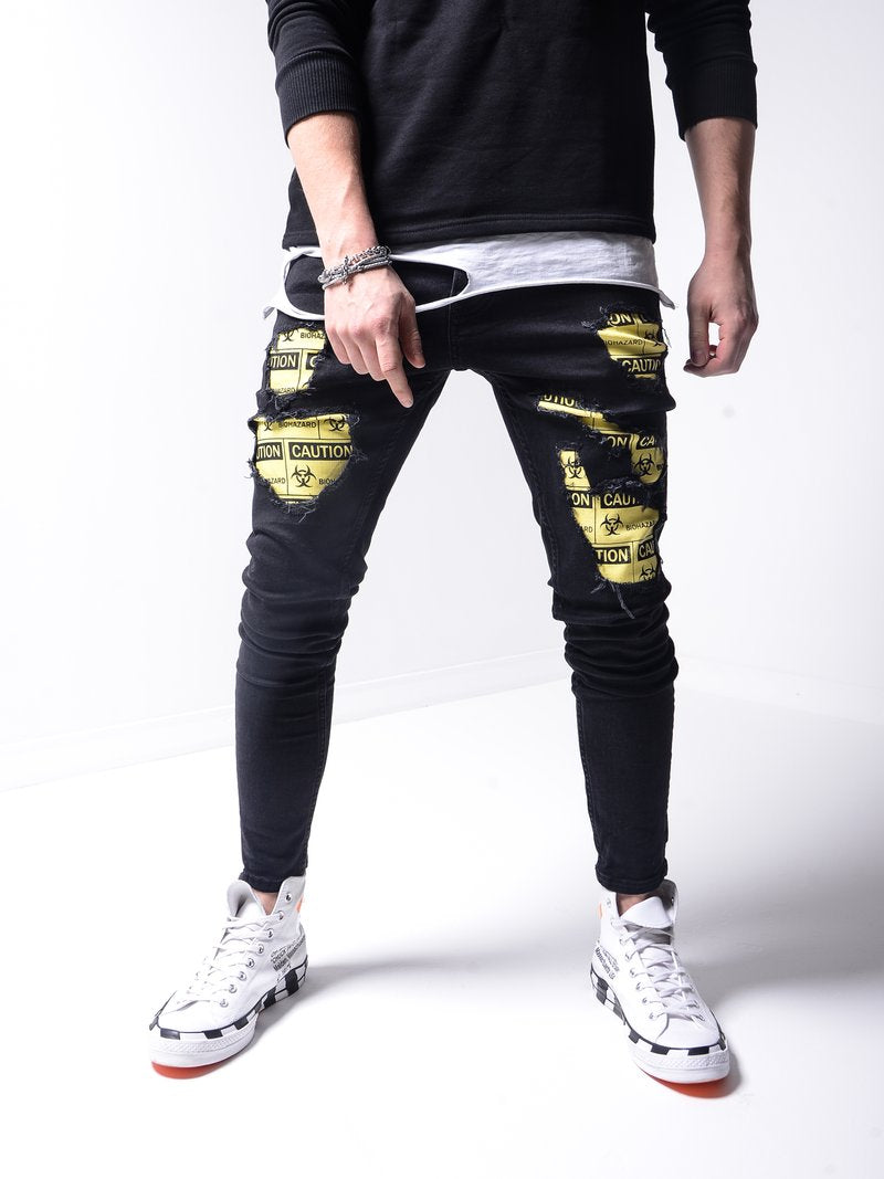 yellow ripped jeans mens