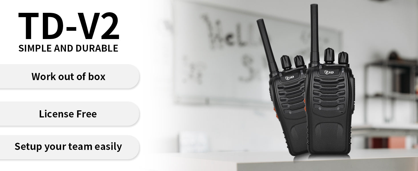 Tidradio TD-V2 (20 Packs) 2 Way Radios Walkie Talkies Long Range Hand Free with Flashilght Rechargeable for Business or Family