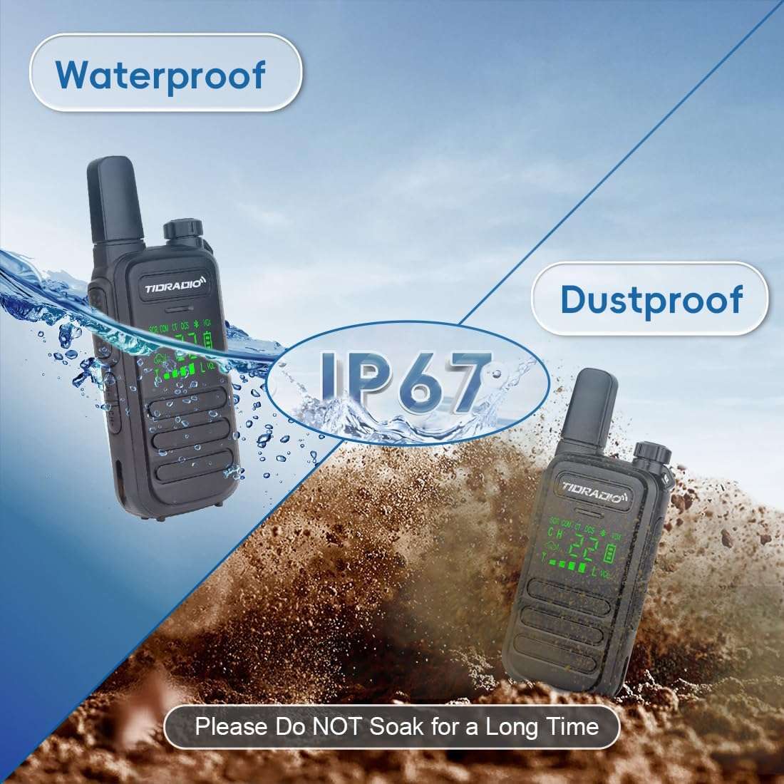 Walkie Talkies for IP67 Waterproof, TIDRADIO TD-M11 Two-way Radios, Wireless Programming, Frequency Copy, 22 FRS Channels, NOAA, VOX, USB C Charging Long Range Rapid Radio Survival Gear