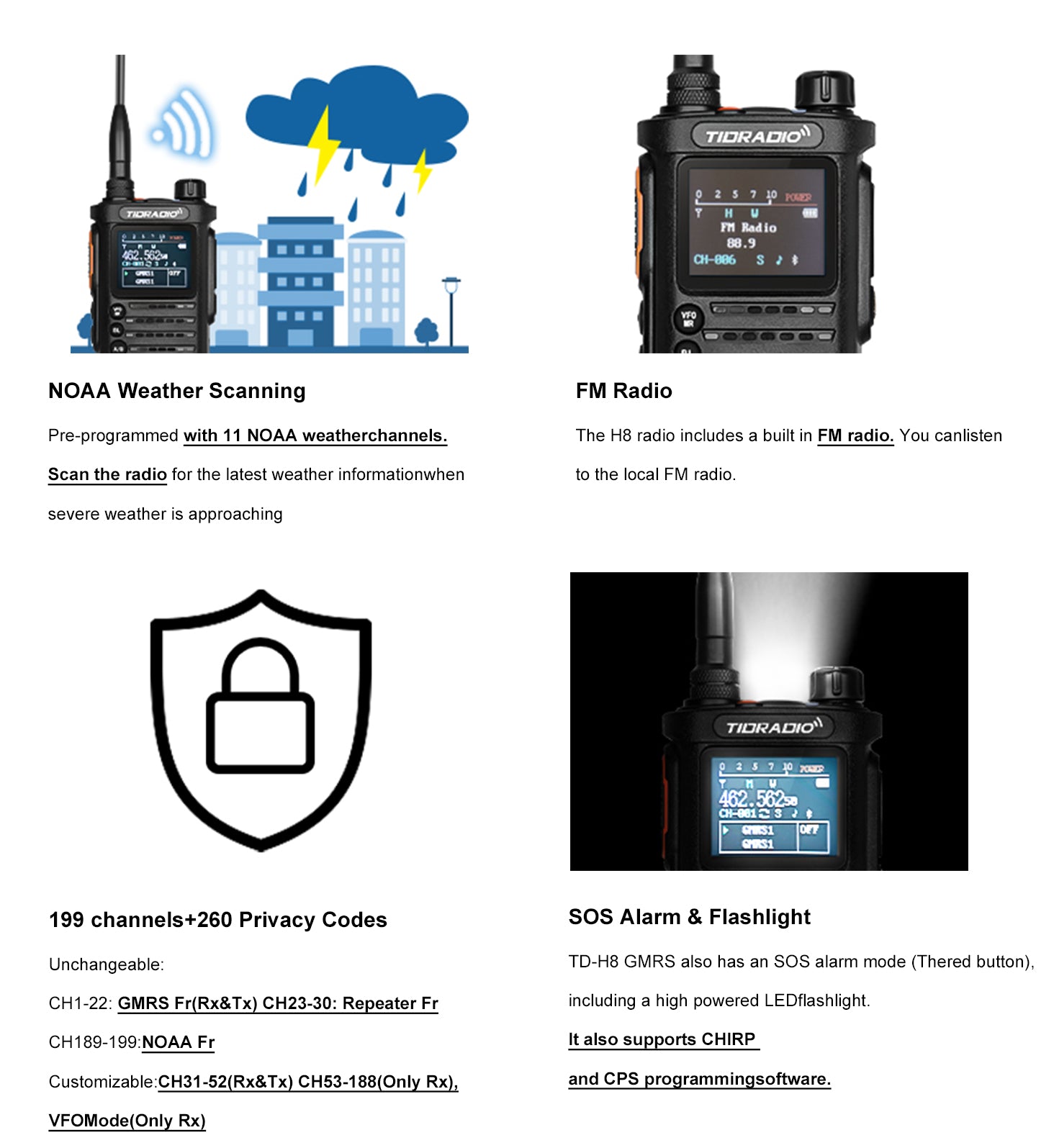 (2nd Gen)TIDRADIO H8 GMRS Radio with Bluetooth Programming Repeater Capable Long Range Radios