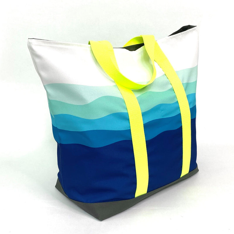 Blue Gradient Waves Extra Large Waterproof Beach Tote - Navy Boat Bag ...