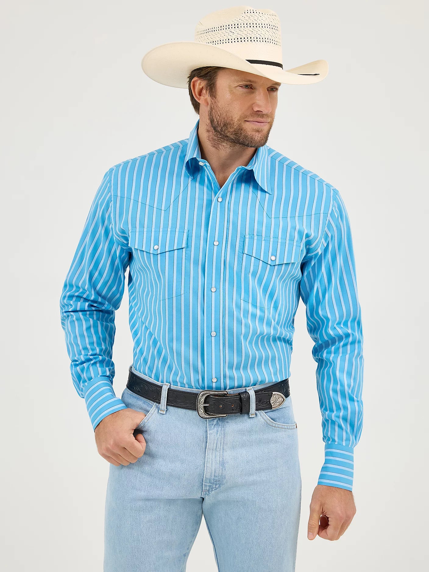 Men's Wrangler Classic Blue Stripe Snap Shirt