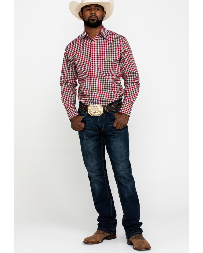 Men's Wrangler Red/Tan Pearl Snap Long Sleeve Shirt | Let's Ride Boots and  Apparel