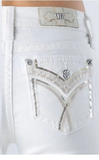 Women's Miss Me White Winged Mid Rise Boot Cut Jean