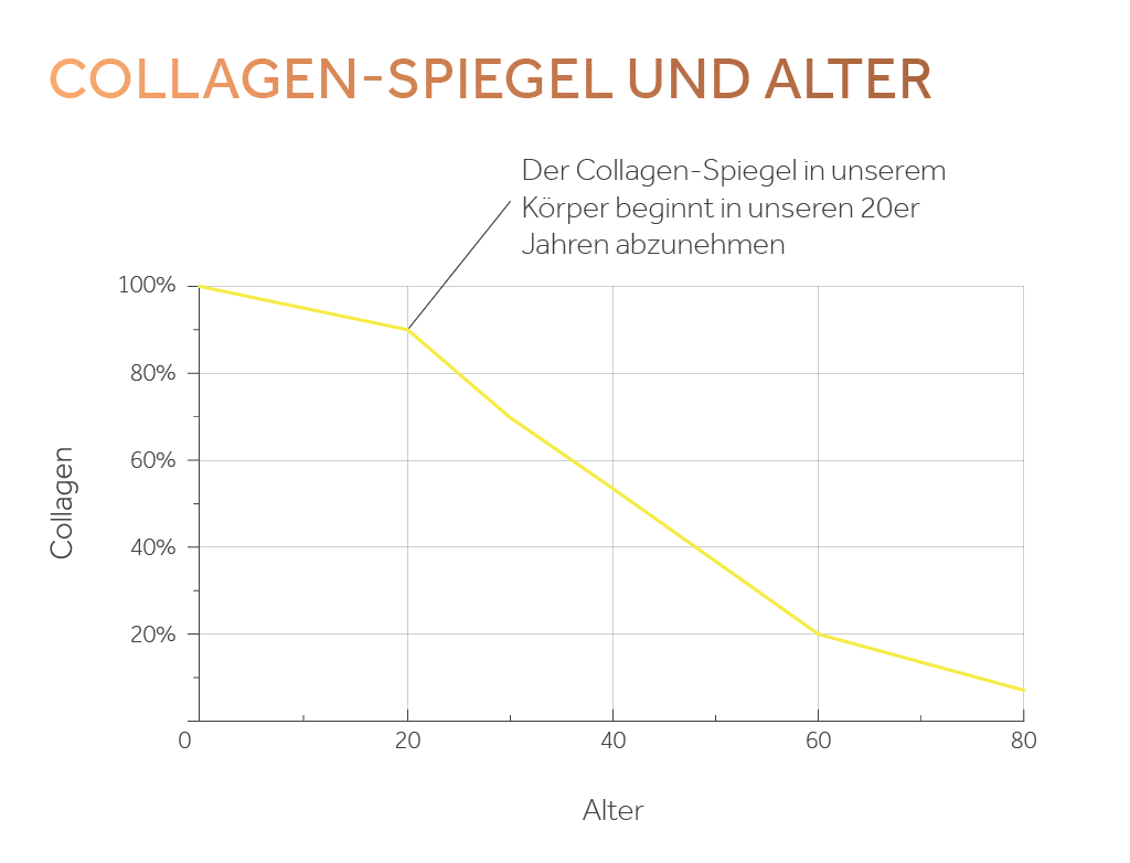 Graphik zeigt wie der Collagen-Spiegel mit dem Alter reduziert