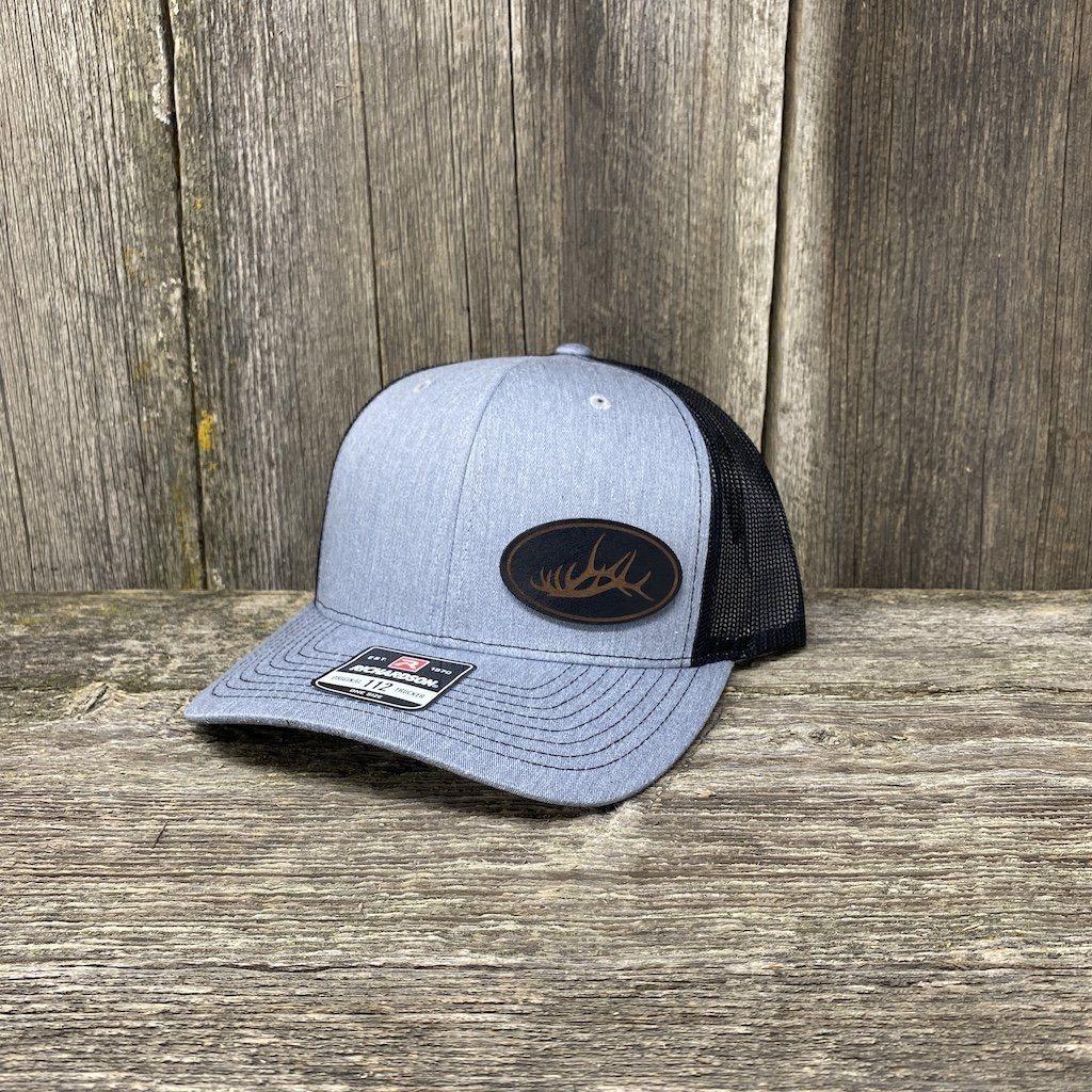 Elk Horn Black Leather Patch Hat - Richardson 112 | Hells Canyon Designs Heather Grey/Black