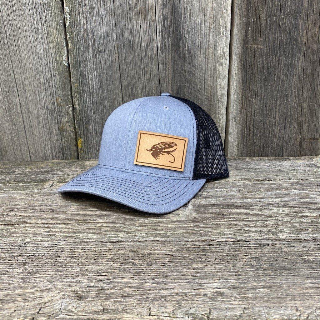 Hand Sewn Natural Steelhead Fly Leather Patch Hat - Richardson 112 | Hells Canyon Designs Heather/Black