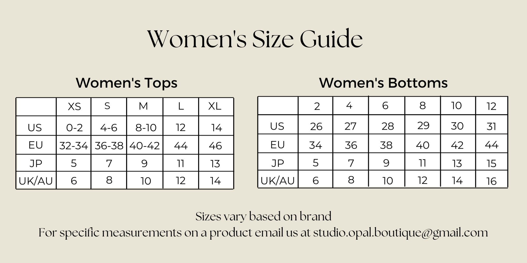 Denim Size Conversion Chart – Cold Cactus Inc.