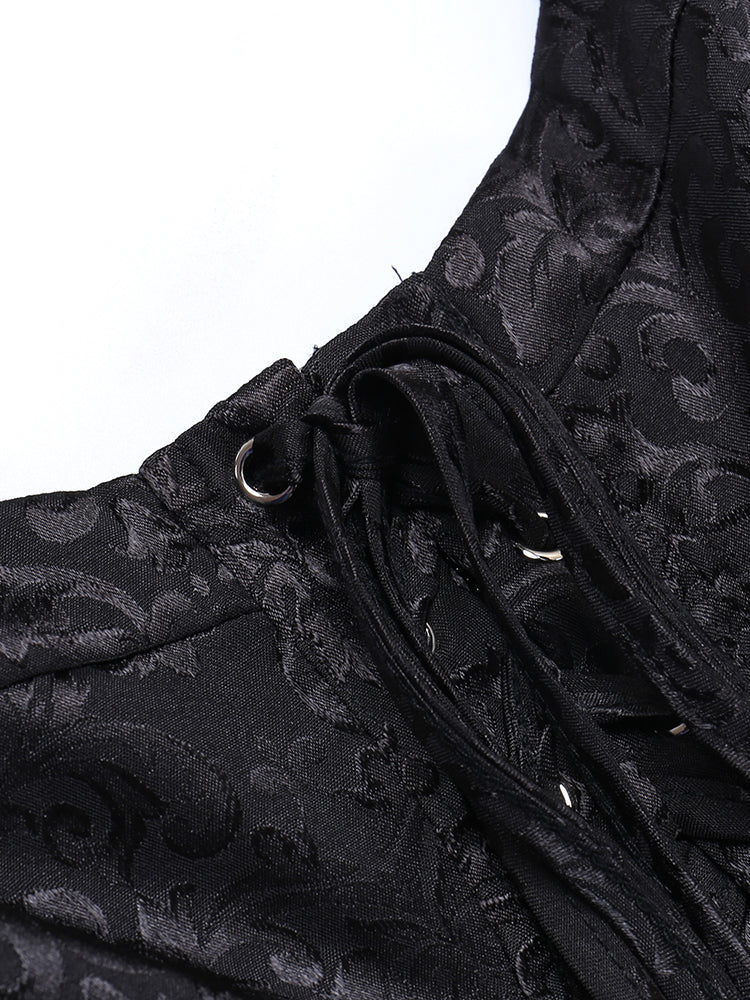 Women's Gothic Punk Black Patterned Backless Zipper Mini Dress