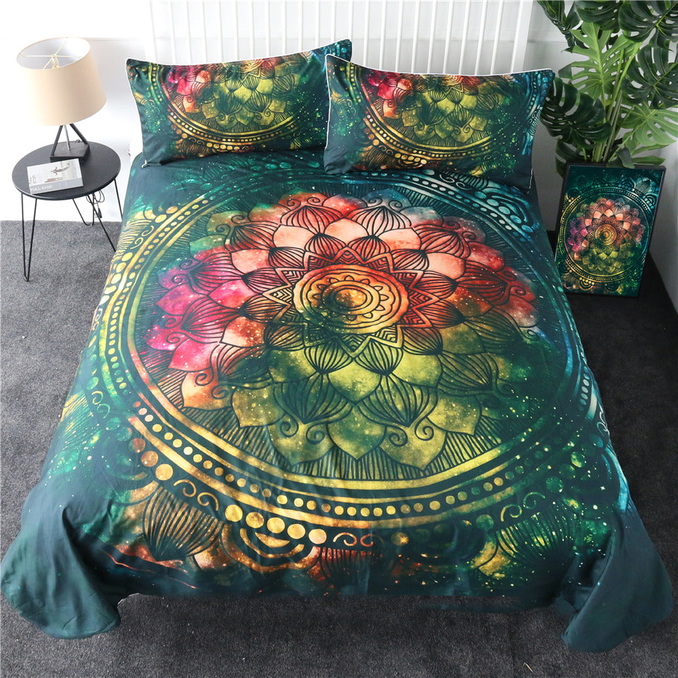 Luxury Mandala Green Gold Duvet Cover Set