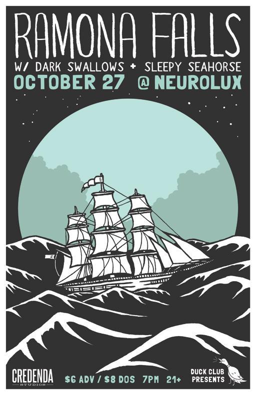 2012 Ramona Falls (Portland, OR) @ Neurolux (Boise, ID) Concert Poster by Kevin Fitzpatrick.