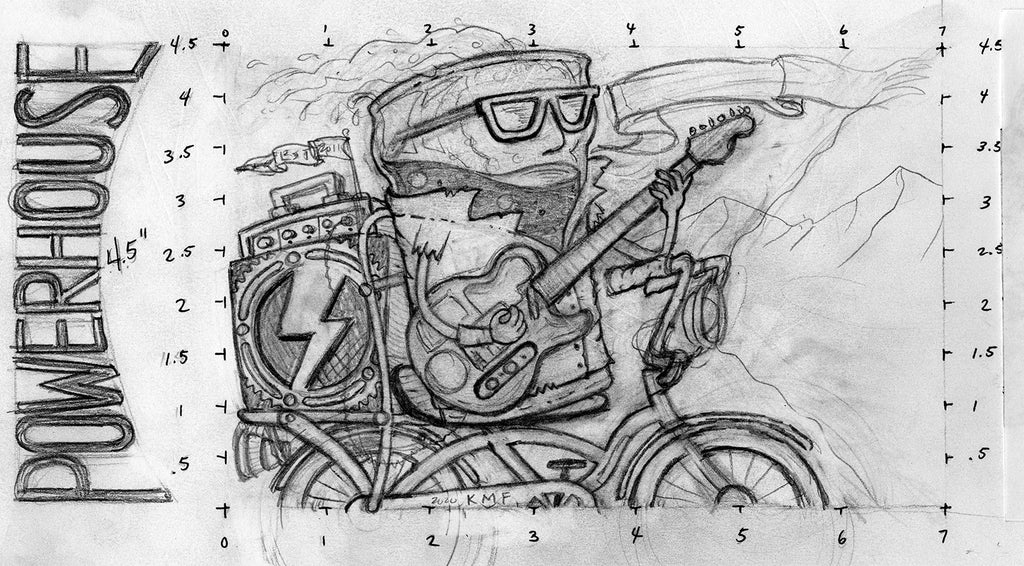 Powerhouse 'To-Go' Can Label v2 - Full Pencil Sketch with Measurements