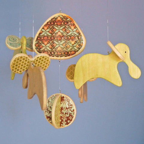 brown and green elephants baby mobile