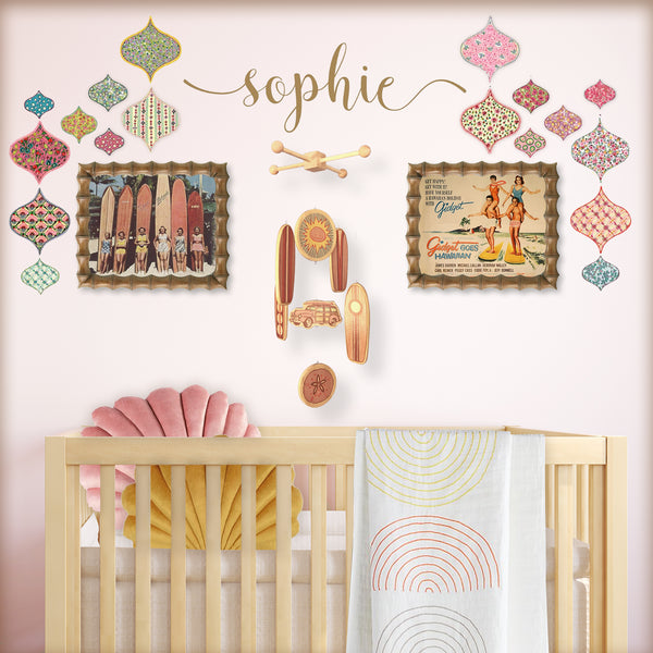 boho beach baby girl nursery in pink