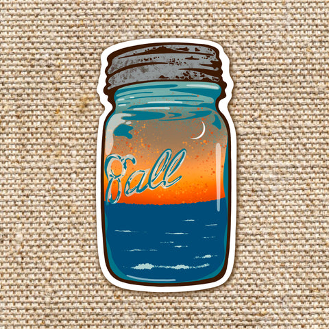 beach sunset scene inside a vintage ball jar sticker